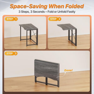68872fb46a0c6635fb5dd5df7d5df6a6a5d9951109ad1021cda68.jpg Huuger Folding Desk for Small Spaces, 31.5 Inch Foldable Computer Table, for Home Office, Study, Bedroom, Dorm, Space Saving, Small Writing Work Office Computer Desk, Easy to Fold, Rustic Brown