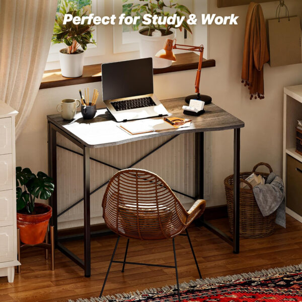 68872fb5a502e20bb160aa09f5c47bb3df2a5e137be27d7fc7505.jpg Huuger Folding Desk for Small Spaces, 31.5 Inch Foldable Computer Table, for Home Office, Study, Bedroom, Dorm, Space Saving, Small Writing Work Office Computer Desk, Easy to Fold, Rustic Brown