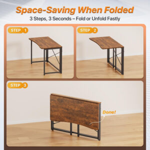 68872fce7faf46effbc87c081f324b1bc87702c9f15ee270062b1.jpg Huuger Folding Desk for Small Spaces, 31.5 Inch Foldable Computer Table, for Home Office, Study, Bedroom, Dorm, Space Saving, Small Writing Work Office Computer Desk, Easy to Fold, Rustic Brown