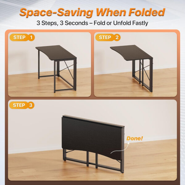 68872fda9fccef5ec790189dacad609d8f442af8e479b9ba19680.jpg Huuger Folding Desk for Small Spaces, 31.5 Inch Foldable Computer Table, for Home Office, Study, Bedroom, Dorm, Space Saving, Small Writing Work Office Computer Desk, Easy to Fold, Rustic Brown