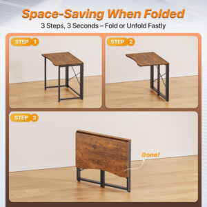 68872ffab20dc43295baa51b6ef1a785976870cbe7fa3a911fb43.jpg Huuger Folding Desk for Small Spaces, 31.5 Inch Foldable Computer Table, for Home Office, Study, Bedroom, Dorm, Space Saving, Small Writing Work Office Computer Desk, Easy to Fold, Rustic Brown