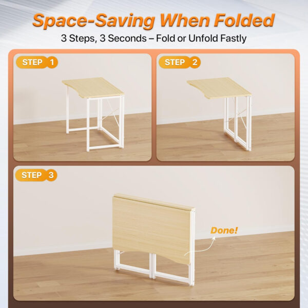 6887300ab3437b23f4048abf486ad723e1bf21d77cd93156c1d67.jpg Huuger Folding Desk for Small Spaces, 31.5 Inch Foldable Computer Table, for Home Office, Study, Bedroom, Dorm, Space Saving, Small Writing Work Office Computer Desk, Easy to Fold, Rustic Brown