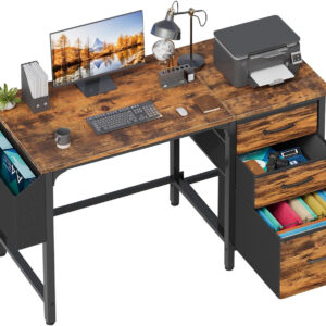 Lufeiya White Desk with Fabric File Drawers Cabinet, 47 Inch Reversible Computer Desk with Filing Cabinet for Bedroom Small Space Home Office, Modern Writing Table PC Desks, White