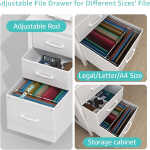Lufeiya White Desk with Fabric File Drawers Cabinet, 47 Inch Reversible Computer Desk with Filing Cabinet for Bedroom Small Space Home Office, Modern Writing Table PC Desks, White