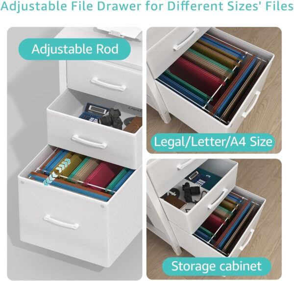 Lufeiya White Desk with Fabric File Drawers Cabinet, 47 Inch Reversible Computer Desk with Filing Cabinet for Bedroom Small Space Home Office, Modern Writing Table PC Desks, White