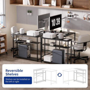 68873131e0f08b74f7cda2a46f4c9e15c10da446426e86429a5a7.jpg Pamray 43 Inch L Shaped Computer Desk with Reversible Side Storage Shelves, Small Corner Desk for Small Space Home Office,Writing Study Table PC Desk for Bedroom,Pink with White Leg