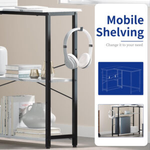 6887313ab22d74b7b6bfd6fec6baeaa5c94bdded87acd671078ad.jpg Pamray 43 Inch L Shaped Computer Desk with Reversible Side Storage Shelves, Small Corner Desk for Small Space Home Office,Writing Study Table PC Desk for Bedroom,Pink with White Leg