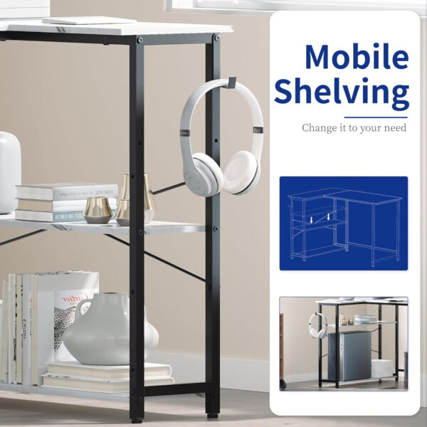 6887313ab22d74b7b6bfd6fec6baeaa5c94bdded87acd671078ad.jpg Pamray 43 Inch L Shaped Computer Desk with Reversible Side Storage Shelves, Small Corner Desk for Small Space Home Office,Writing Study Table PC Desk for Bedroom,Pink with White Leg