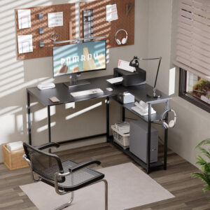 6887313e66fed43d698755168898450c411847c010555b9b45de1.jpg Pamray 43 Inch L Shaped Computer Desk with Reversible Side Storage Shelves, Small Corner Desk for Small Space Home Office,Writing Study Table PC Desk for Bedroom,Pink with White Leg
