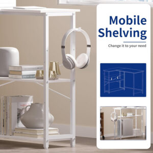 68873144a04a8f46b73f26f3fb625e4577e0a55863a3033d76b27.jpg Pamray 43 Inch L Shaped Computer Desk with Reversible Side Storage Shelves, Small Corner Desk for Small Space Home Office,Writing Study Table PC Desk for Bedroom,Pink with White Leg