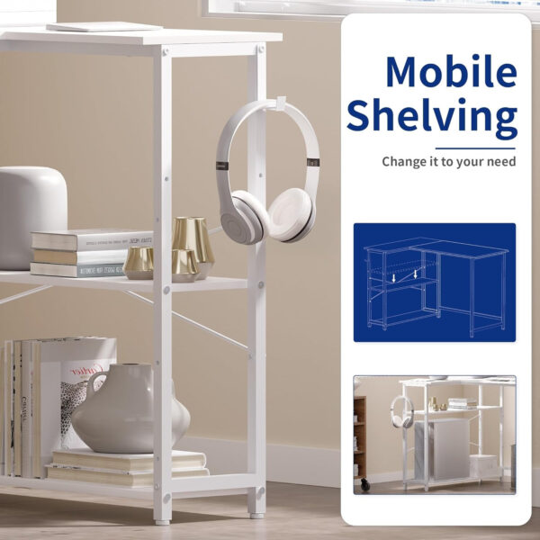 68873144a04a8f46b73f26f3fb625e4577e0a55863a3033d76b27.jpg Pamray 43 Inch L Shaped Computer Desk with Reversible Side Storage Shelves, Small Corner Desk for Small Space Home Office,Writing Study Table PC Desk for Bedroom,Pink with White Leg