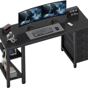 68873174c59a2709bacb0bd3880ce3ac584a47a3515c7304f1312.jpg Lufeiya White Desk with Drawers & Storage Shelves, 47 Inch Study Work Writing Desk for Home Office Bedroom, Simple Modern Cute PC Computer Desks Table, White