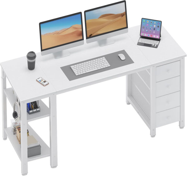 6887317fd73d85b6ca79d6ee3bd7ba955a0c999e6f74a7242fcd0.jpg Lufeiya White Desk with Drawers & Storage Shelves, 47 Inch Study Work Writing Desk for Home Office Bedroom, Simple Modern Cute PC Computer Desks Table, White