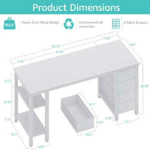 688731825fe34cc14d2383a055872b265157e3311ba9cd1355d59.jpg Lufeiya White Desk with Drawers & Storage Shelves, 47 Inch Study Work Writing Desk for Home Office Bedroom, Simple Modern Cute PC Computer Desks Table, White