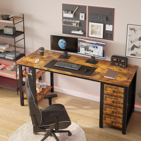 6887318bb83ee0db03521c77a90bd9352905330c8c42ec57fc4b2.jpg Lufeiya White Desk with Drawers & Storage Shelves, 47 Inch Study Work Writing Desk for Home Office Bedroom, Simple Modern Cute PC Computer Desks Table, White