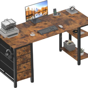 688731948afb82771c97c559b613ae6d3f2d93e7557a68cb9da47.jpg Lufeiya White Desk with Drawers & Storage Shelves, 47 Inch Study Work Writing Desk for Home Office Bedroom, Simple Modern Cute PC Computer Desks Table, White