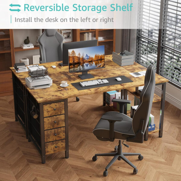 6887319854063b280cf4a8a29a8031e664c95f017132e2f578d21.jpg Lufeiya White Desk with Drawers & Storage Shelves, 47 Inch Study Work Writing Desk for Home Office Bedroom, Simple Modern Cute PC Computer Desks Table, White