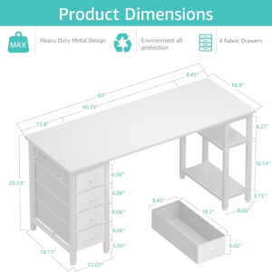 688731a0e521d270604fad3d58e6f9ba7d84f7190bf07600a9b87.jpg Lufeiya White Desk with Drawers & Storage Shelves, 47 Inch Study Work Writing Desk for Home Office Bedroom, Simple Modern Cute PC Computer Desks Table, White