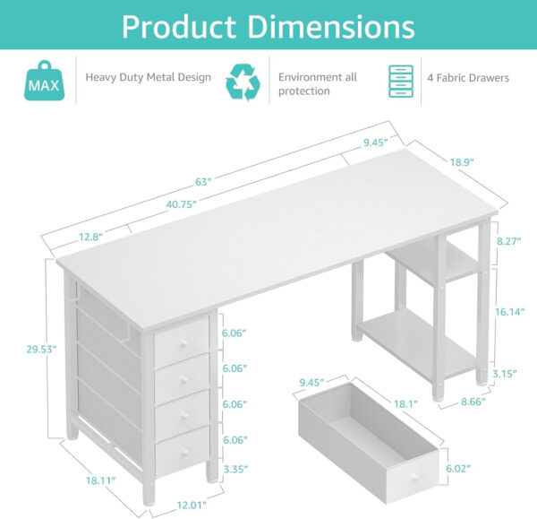 688731a0e521d270604fad3d58e6f9ba7d84f7190bf07600a9b87.jpg Lufeiya White Desk with Drawers & Storage Shelves, 47 Inch Study Work Writing Desk for Home Office Bedroom, Simple Modern Cute PC Computer Desks Table, White
