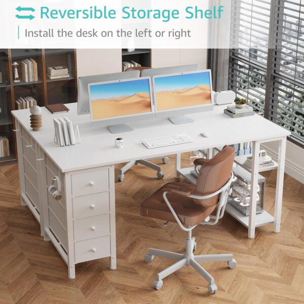 688731a233149e6d9224f5ea7a8bd99bba2a6fd47d7870451cdff.jpg Lufeiya White Desk with Drawers & Storage Shelves, 47 Inch Study Work Writing Desk for Home Office Bedroom, Simple Modern Cute PC Computer Desks Table, White