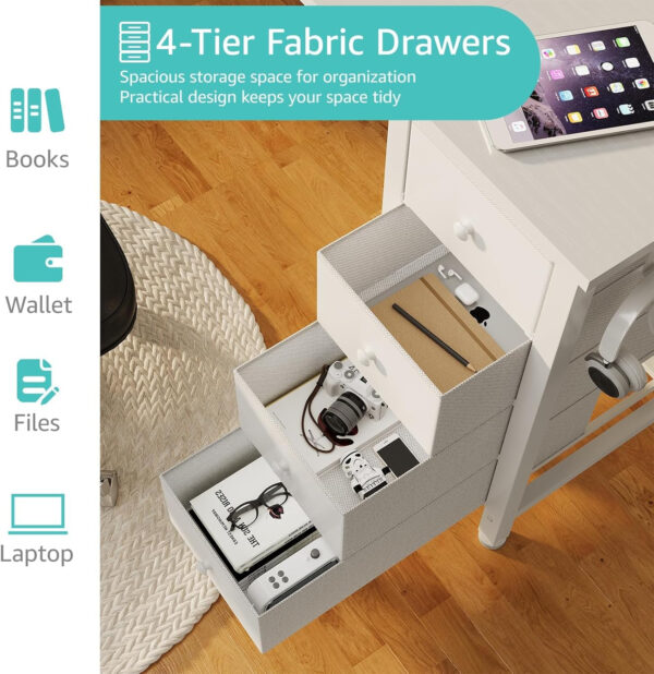 688731a3656086b040f0a523ddbddcc52f4311046163c8b76d05b.jpg Lufeiya White Desk with Drawers & Storage Shelves, 47 Inch Study Work Writing Desk for Home Office Bedroom, Simple Modern Cute PC Computer Desks Table, White