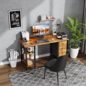 688731ba19a0c815ee7d6c11cf68ec1948eaf4f354b93652df75a.jpg Lufeiya White Desk with Drawers & Storage Shelves, 47 Inch Study Work Writing Desk for Home Office Bedroom, Simple Modern Cute PC Computer Desks Table, White