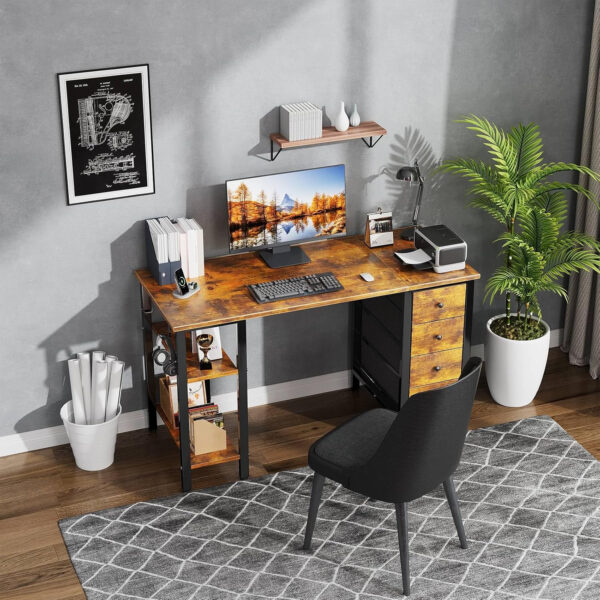 688731ba19a0c815ee7d6c11cf68ec1948eaf4f354b93652df75a.jpg Lufeiya White Desk with Drawers & Storage Shelves, 47 Inch Study Work Writing Desk for Home Office Bedroom, Simple Modern Cute PC Computer Desks Table, White
