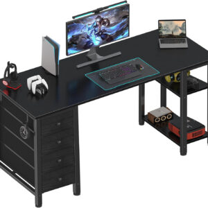 688731c29f6f3daab3c9cc628977c90ba1620d488d0e6c9649fde.jpg Lufeiya White Desk with Drawers & Storage Shelves, 47 Inch Study Work Writing Desk for Home Office Bedroom, Simple Modern Cute PC Computer Desks Table, White