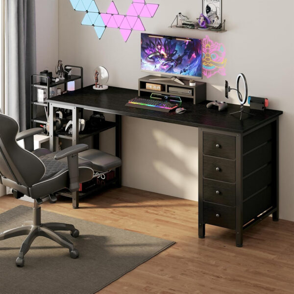 688731c3d0b7e00f44cf2cad9fc9c3a6cb5725880870b6c602bd4.jpg Lufeiya White Desk with Drawers & Storage Shelves, 47 Inch Study Work Writing Desk for Home Office Bedroom, Simple Modern Cute PC Computer Desks Table, White