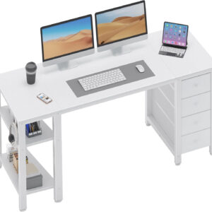 688732d84b6e2e20724f7b201370f74b4ce3c99346355a23bb896.jpg Lufeiya White Desk with Drawers & Storage Shelves, 47 Inch Study Work Writing Desk for Home Office Bedroom, Simple Modern Cute PC Computer Desks Table, White