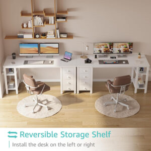 688732ddc4a3aa441f684a8ecfde840058a00af302ff611739731.jpg Lufeiya White Desk with Drawers & Storage Shelves, 47 Inch Study Work Writing Desk for Home Office Bedroom, Simple Modern Cute PC Computer Desks Table, White