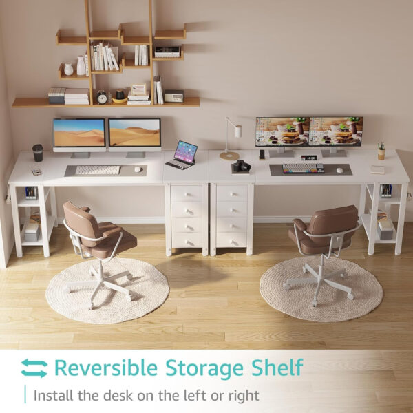 688732ddc4a3aa441f684a8ecfde840058a00af302ff611739731.jpg Lufeiya White Desk with Drawers & Storage Shelves, 47 Inch Study Work Writing Desk for Home Office Bedroom, Simple Modern Cute PC Computer Desks Table, White