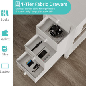 688732df43efb1c3c1e9ffbeac5d889386f9119b1cdac7274fa6b.jpg Lufeiya White Desk with Drawers & Storage Shelves, 47 Inch Study Work Writing Desk for Home Office Bedroom, Simple Modern Cute PC Computer Desks Table, White