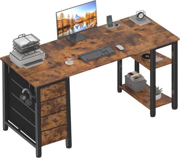 688732edebe50f0588ddcb714b5a47201b886df3fabcfe2dead5a.jpg Lufeiya White Desk with Drawers & Storage Shelves, 47 Inch Study Work Writing Desk for Home Office Bedroom, Simple Modern Cute PC Computer Desks Table, White