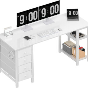 688732f76476f37d97630def9027fb9001d51bf960fcd819985cb.jpg Lufeiya White Desk with Drawers & Storage Shelves, 47 Inch Study Work Writing Desk for Home Office Bedroom, Simple Modern Cute PC Computer Desks Table, White