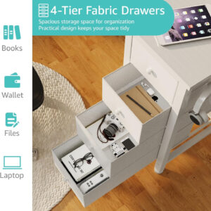 688732fbcd4e61f74048df715dd5a87172a25f29f8a85cfdd741c.jpg Lufeiya White Desk with Drawers & Storage Shelves, 47 Inch Study Work Writing Desk for Home Office Bedroom, Simple Modern Cute PC Computer Desks Table, White