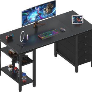 68873300598e4d23d2d5f76a0dbbd387cb1ac899883fac667a2c8.jpg Lufeiya White Desk with Drawers & Storage Shelves, 47 Inch Study Work Writing Desk for Home Office Bedroom, Simple Modern Cute PC Computer Desks Table, White