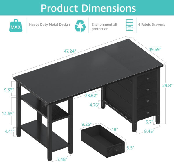 6887330262a00480ee29e037df4f6a61ca94ca6b2a330ddb18190.jpg Lufeiya White Desk with Drawers & Storage Shelves, 47 Inch Study Work Writing Desk for Home Office Bedroom, Simple Modern Cute PC Computer Desks Table, White