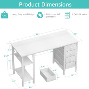 68873308dd1322fa1aef492e589ba00bd018044f50915b3d1dea6.jpg Lufeiya White Desk with Drawers & Storage Shelves, 47 Inch Study Work Writing Desk for Home Office Bedroom, Simple Modern Cute PC Computer Desks Table, White