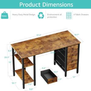 68873311ad919803e0cf081b31d1be9bb56a47746d1623e8678d2.jpg Lufeiya White Desk with Drawers & Storage Shelves, 47 Inch Study Work Writing Desk for Home Office Bedroom, Simple Modern Cute PC Computer Desks Table, White
