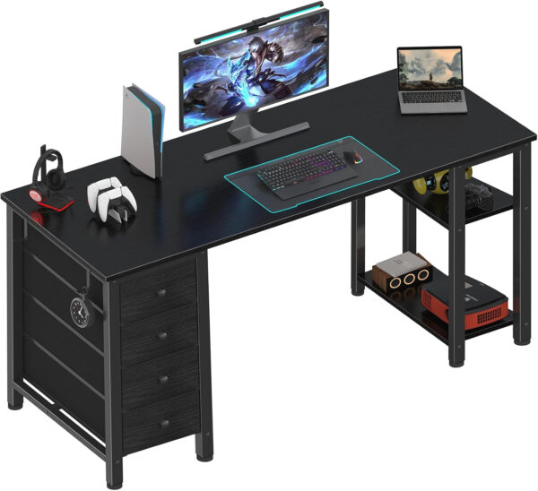 68873318f211c77265426a8650bc1101a79f3c827eba208921ca1.jpg Lufeiya White Desk with Drawers & Storage Shelves, 47 Inch Study Work Writing Desk for Home Office Bedroom, Simple Modern Cute PC Computer Desks Table, White