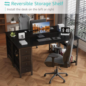 6887331c56db3d95bb08c9fb0196fcc6d0e7ad745307a75355e6a.jpg Lufeiya White Desk with Drawers & Storage Shelves, 47 Inch Study Work Writing Desk for Home Office Bedroom, Simple Modern Cute PC Computer Desks Table, White