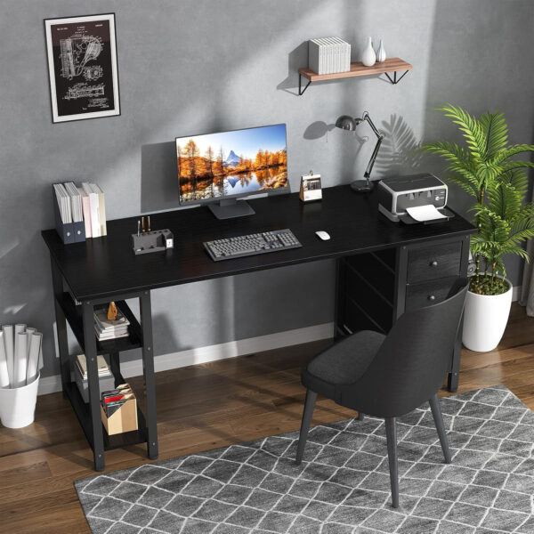 6887331d89afffb52ece33e8b985abab6a05347e33addcb782105.jpg Lufeiya White Desk with Drawers & Storage Shelves, 47 Inch Study Work Writing Desk for Home Office Bedroom, Simple Modern Cute PC Computer Desks Table, White