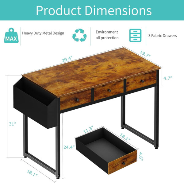 68873352407fbde622d9df978ab6ffb4520dbd07be8dba96ec846.jpg Lufeiya Small White Desk with Drawers - for Bedroom, 32 Inch Home Office Computer Desk with Fabric Storage Drawer and Bag, Study Writing Table for Small Spaces, White