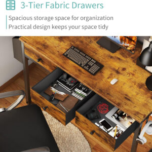 688733536c4976e28fe33b9fcde99fe77ba5ea440b470a5678084.jpg Lufeiya Small White Desk with Drawers - for Bedroom, 32 Inch Home Office Computer Desk with Fabric Storage Drawer and Bag, Study Writing Table for Small Spaces, White