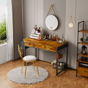 68873355bd8de3ee1696a55b2b7304b650477f3780d3f2acf9923.jpg Lufeiya Small White Desk with Drawers - for Bedroom, 32 Inch Home Office Computer Desk with Fabric Storage Drawer and Bag, Study Writing Table for Small Spaces, White