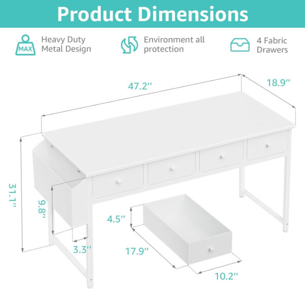 6887335c550878aff501702ab748cfbfd04638b3a7c546b7ace1a.jpg Lufeiya Small White Desk with Drawers - for Bedroom, 32 Inch Home Office Computer Desk with Fabric Storage Drawer and Bag, Study Writing Table for Small Spaces, White