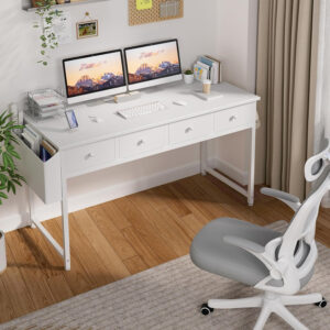 6887335d599c9ffab036dff694b1dedd5687dbbfdfe0965cda1e5.jpg Lufeiya Small White Desk with Drawers - for Bedroom, 32 Inch Home Office Computer Desk with Fabric Storage Drawer and Bag, Study Writing Table for Small Spaces, White