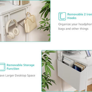 688733609fe2ead1c3c1aa2488b9969e5e36426a02097376ade38.jpg Lufeiya Small White Desk with Drawers - for Bedroom, 32 Inch Home Office Computer Desk with Fabric Storage Drawer and Bag, Study Writing Table for Small Spaces, White