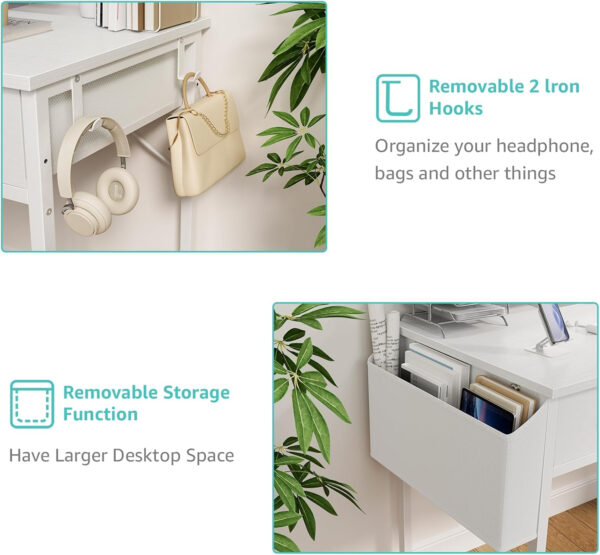 688733609fe2ead1c3c1aa2488b9969e5e36426a02097376ade38.jpg Lufeiya Small White Desk with Drawers - for Bedroom, 32 Inch Home Office Computer Desk with Fabric Storage Drawer and Bag, Study Writing Table for Small Spaces, White
